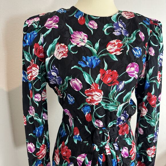 VTG Maggy London Jeannene Booher 100% Silk Floral Black Dress Size 10 Bloomcore - Picture 7 of 15
